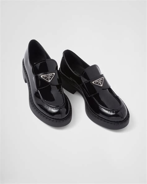 Prada chocolate patent loafers